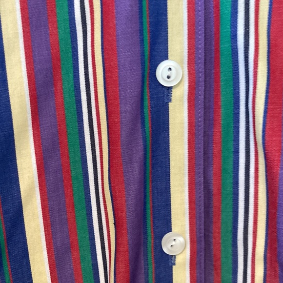 Vintage 80s Foxcroft striped button blouse cotton blend purple yellow red blue - Picture 4 of 6